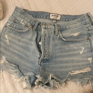Agolde Faded Blue Ripped Jean Shorts